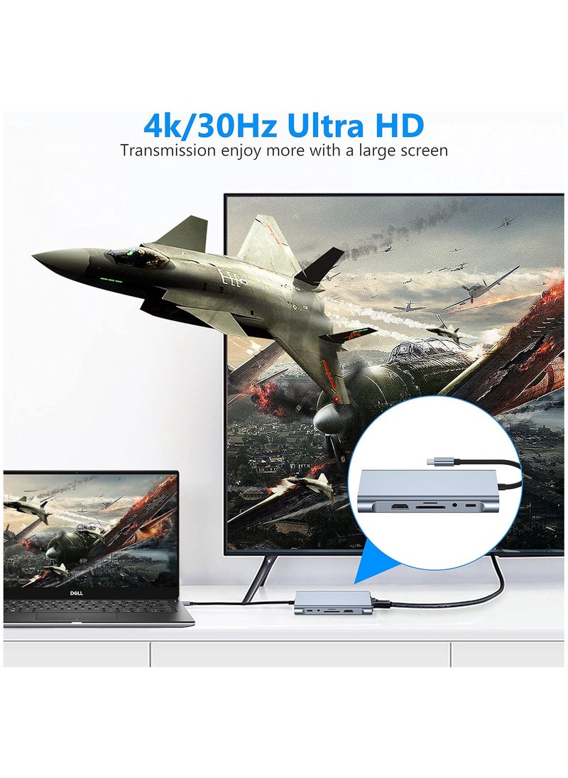 TIKNIA USB C HUB, USB C Adapter 11 in 1 Dongle with 4K HDMI, VGA, Type C PD, USB3.0, RJ45 Ethernet, SD/TF Card Reader, 3.5mm AUX, Docking Station Compatible with MacBook Pro/Air, Other Type C Laptops  - Image 4