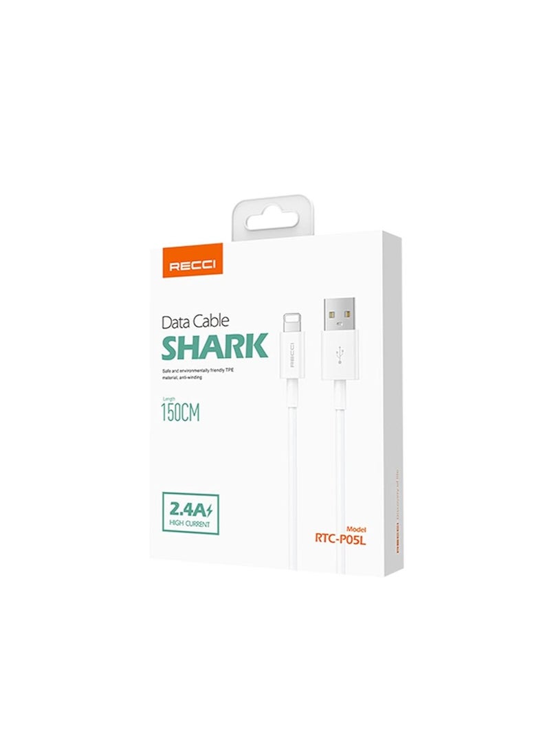 Recci - Recci, RTC-P05L, Silicone Material Fast Charging and Data Transfer Cable, USB to Lightning 2.4A Port Support Fast Charging, Compatible with All Lightning Devices, Cord Length 150cm, - Image 1
