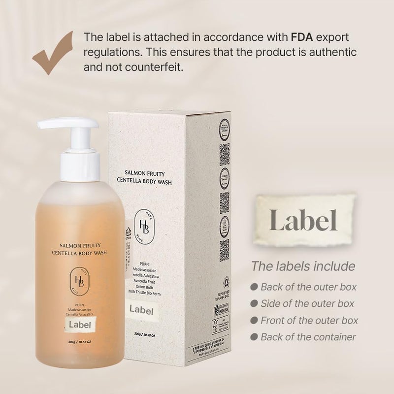 HEVEBLUE Salmon Fruity Centella Body Wash - Sensitive Skin, Korean Skincare, Bodycare, Hypoallergenic, Allergen-free Fragrance, PDRN, Salmon PDRN, Moisturizing, Natural Surfactants, K-Beauty - Image 2
