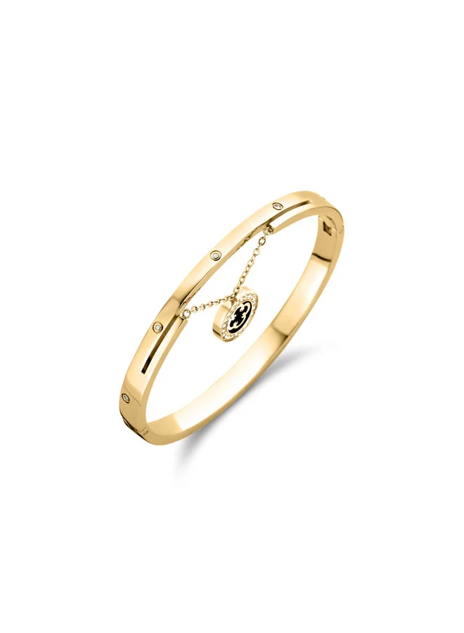 شيروتي 1881 Onagrace Crystal-Embedded Bangle with Mother of Pearl CharmSleek Gold-Plated Design for Versatile Elegance