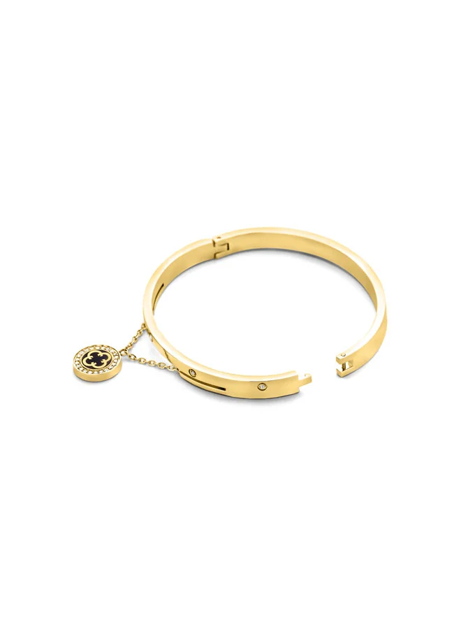 CERRUTI 1881 Onagrace Crystal-Embedded Bangle with Mother of Pearl CharmSleek Gold-Plated Design for Versatile Elegance