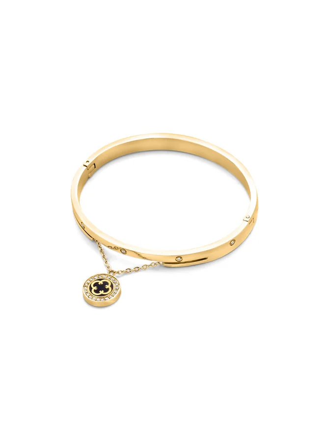 شيروتي 1881 Onagrace Crystal-Embedded Bangle with Mother of Pearl CharmSleek Gold-Plated Design for Versatile Elegance