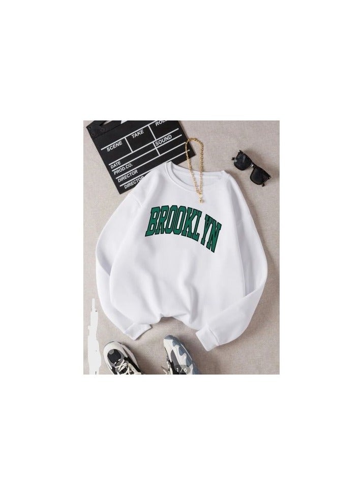 Stylish Women Hoodie Round Neck - White 