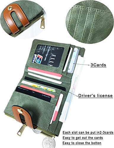 AOXONEL Women's Rfid Small Bifold Leather Wallet Ladies Mini Zipper Coin Purse id card Pocket,Slim Compact Thin (Green) - Image 2