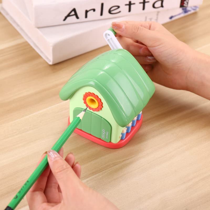 TEMSON House Shaped Pencil Sharpener - Kids' Portable Plastic Manual Pencil Sharpener, Red - Image 3