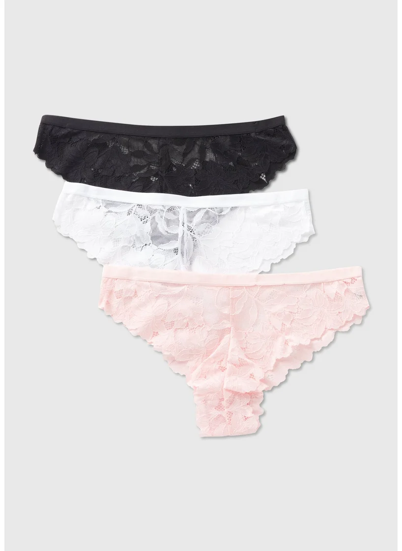 Matalan 3 Pack Lace Brazilian Knickers