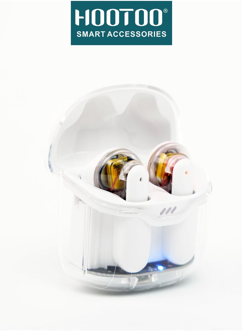 HooToo - Hootoo HT-EP62 TWS earphones with Hifi sound, Deep bass, Clear Microphone, and 25H of working. Clear White - Image 1