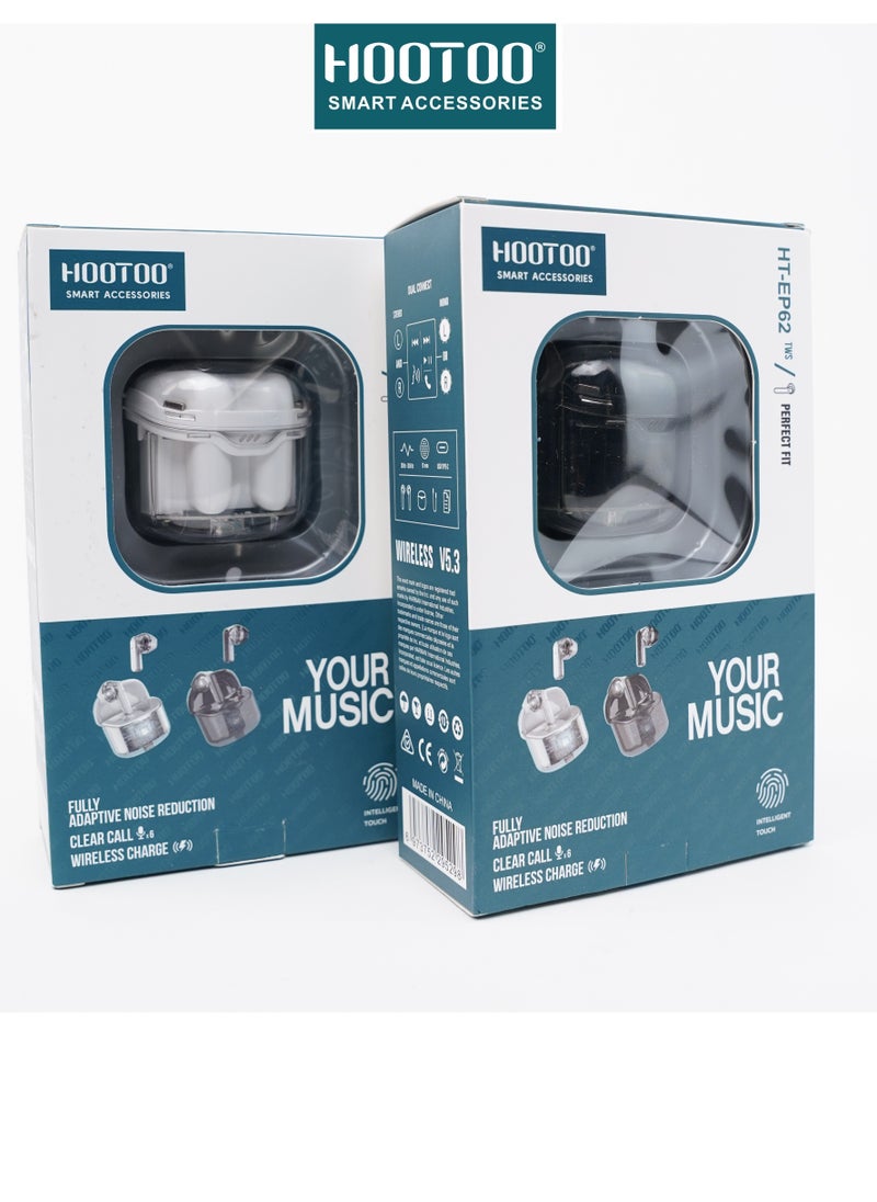 HooToo - Hootoo HT-EP62 TWS earphones with Hifi sound, Deep bass, Clear Microphone, and 25H of working. Clear White - Image 1