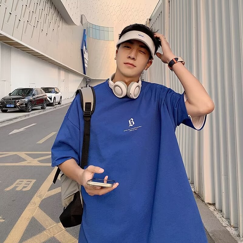 Trendy Chinese Style T-Shirt, Hong Kong Style Summer Short-Sleeve T-Shirt For Men, Trendy Brand Loose Fit Casual Versatile T-Shirt For Men - Image 1