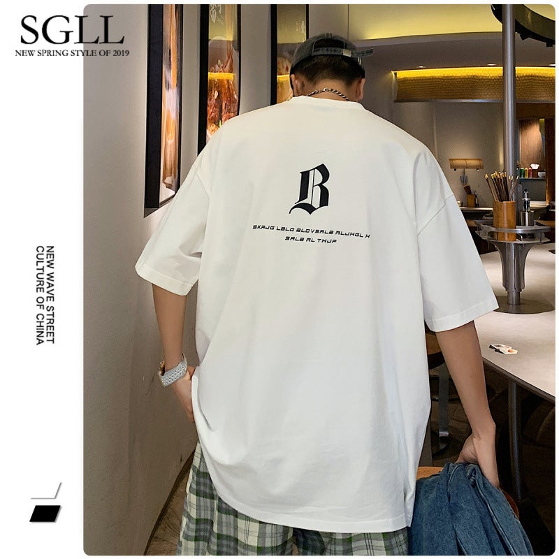 Trendy Chinese Style T-Shirt, Hong Kong Style Summer Short-Sleeve T-Shirt For Men, Trendy Brand Loose Fit Casual Versatile T-Shirt For Men - Image 3