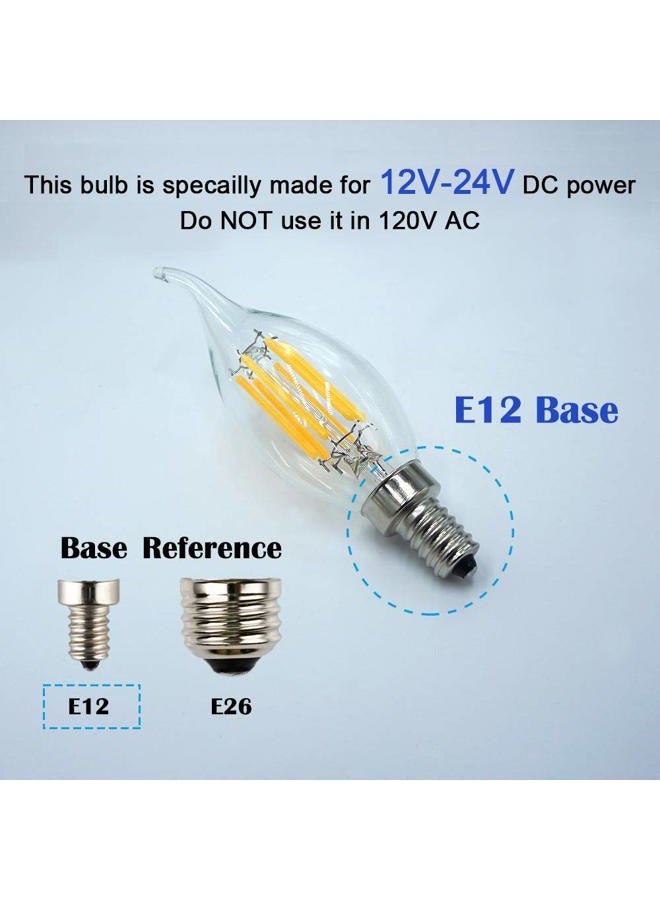 OPALRAY 12V Low Voltage LED Candelabra Bulb, 6W Dimmable with 12V DC Dimmer, Warm White Light, E12 Candle Base, Clear Glass Flame Tip, 600Lm 60W Incandescent Equivalent, for 12V-24V DC Grid, 5 Pack - Image 2