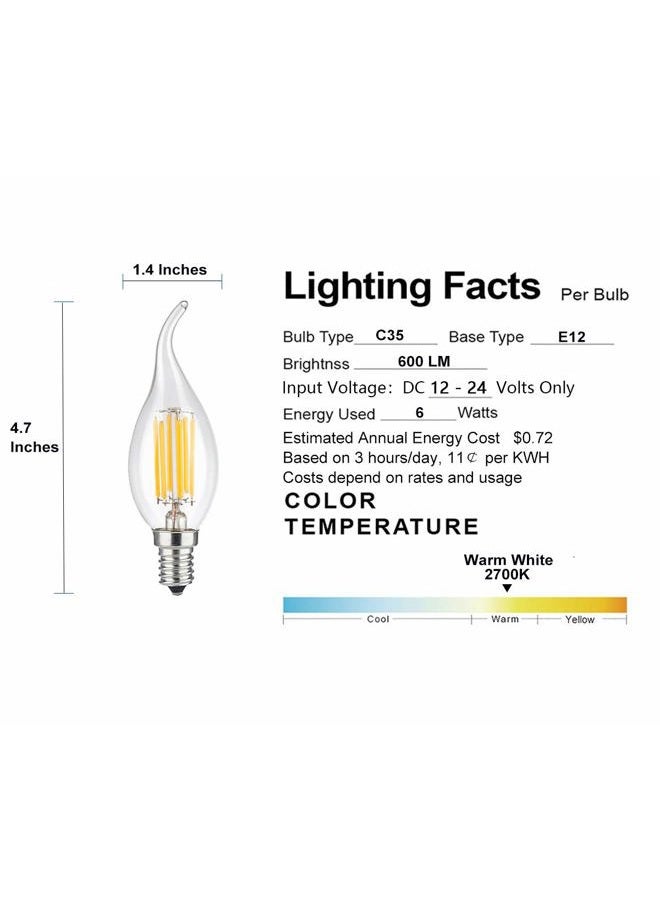 OPALRAY 12V Low Voltage LED Candelabra Bulb, 6W Dimmable with 12V DC Dimmer, Warm White Light, E12 Candle Base, Clear Glass Flame Tip, 600Lm 60W Incandescent Equivalent, for 12V-24V DC Grid, 5 Pack - Image 3