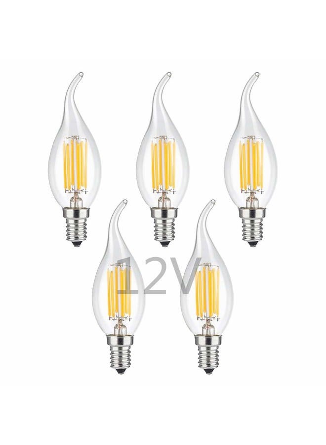OPALRAY 12V Low Voltage LED Candelabra Bulb, 6W Dimmable with 12V DC Dimmer, Warm White Light, E12 Candle Base, Clear Glass Flame Tip, 600Lm 60W Incandescent Equivalent, for 12V-24V DC Grid, 5 Pack - Image 1