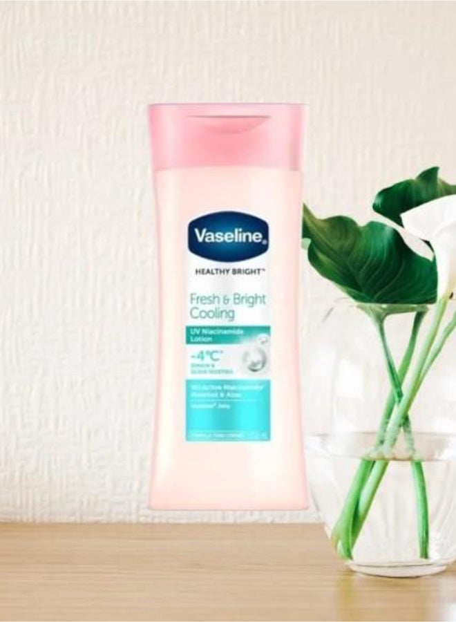 Vaseline Fresh & Bright Cooling Lotion 200ml | 4C Dingir & UV Serum | 10x Active Niacinamide | Menthol & Aloe | Vaseline Jelly | New & Latest Formula | Unisex Body Lotion
