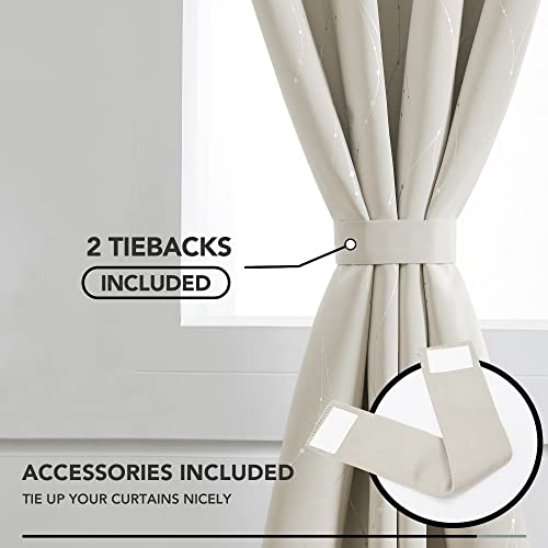 Deconovo Beige Curtains for Living Room, Light Darkening Soundproof Drapes with Wave Dots Silver Print, 52 x 72 Inch Long, Farmhouse Boho Curtain, Set of 2 Window Panels for Bedroom Office Nursery - Image 4