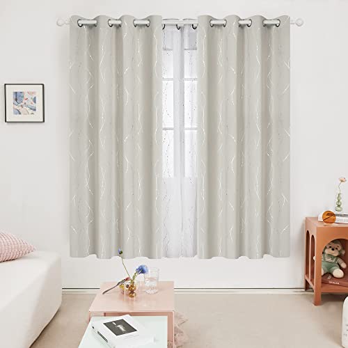 Deconovo Beige Curtains for Living Room, Light Darkening Soundproof Drapes with Wave Dots Silver Print, 52 x 72 Inch Long, Farmhouse Boho Curtain, Set of 2 Window Panels for Bedroom Office Nursery - Image 2