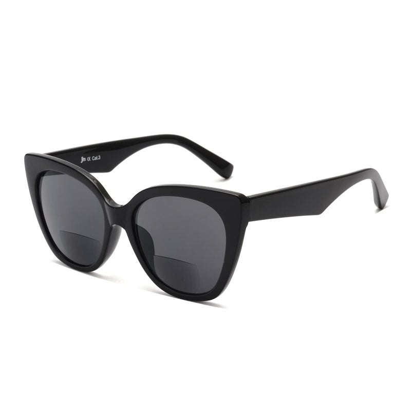 JM Classic Bifocal Reading Glasses Oversized Cateye Stylish Sunglasses Readers for Women Black +1.5 - Image 1