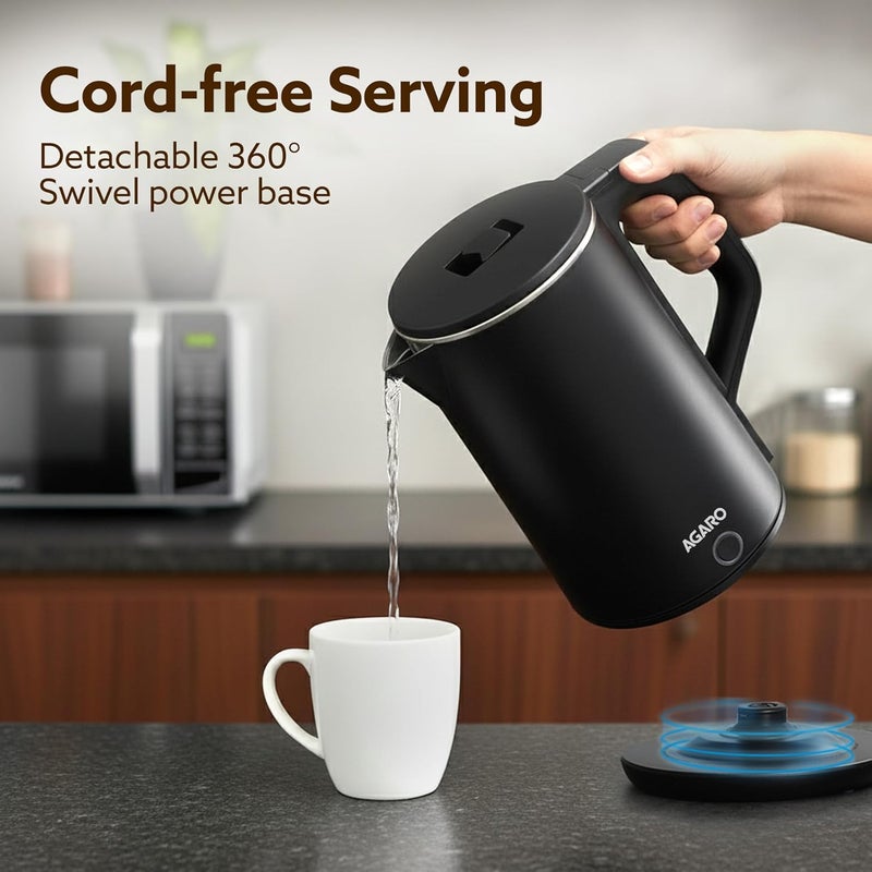 AGARO Elegant Electric Kettle, 1.8L, Double Layered Stainless Steel Inner Body, Quick Boil, Water Boiler, Hot Water Kettle, For Making Black Tea & Black Coffee, Auto Shut Off - Image 5