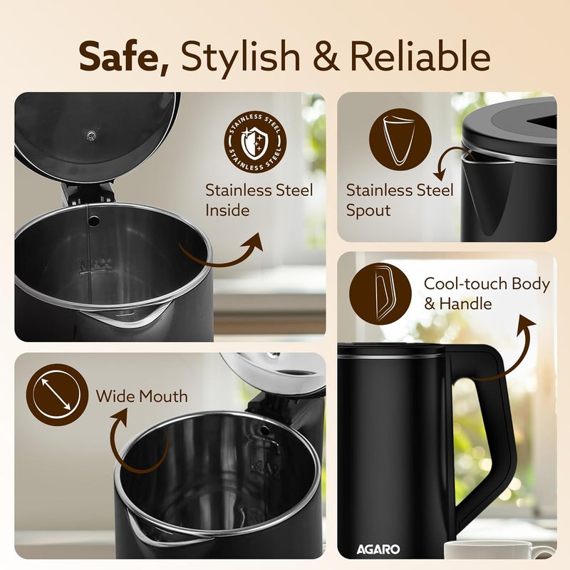 AGARO Elegant Electric Kettle, 1.8L, Double Layered Stainless Steel Inner Body, Quick Boil, Water Boiler, Hot Water Kettle, For Making Black Tea & Black Coffee, Auto Shut Off - Image 4