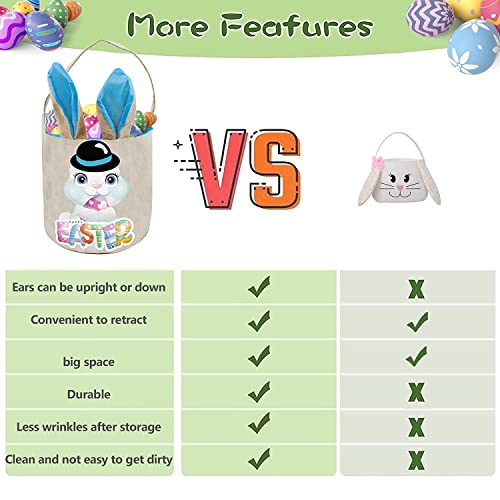 PADELO Easter Basket for Kids, Cute Easter Bucket Stuffers Bags with Bunny Ears for Easter Eggs Hunting, Easter Party Decorations, Candy Gifts Storage, Blue Easter Baskets - Image 4