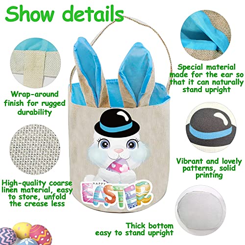 PADELO Easter Basket for Kids, Cute Easter Bucket Stuffers Bags with Bunny Ears for Easter Eggs Hunting, Easter Party Decorations, Candy Gifts Storage, Blue Easter Baskets - Image 2