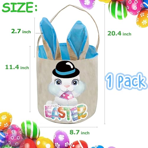 PADELO Easter Basket for Kids, Cute Easter Bucket Stuffers Bags with Bunny Ears for Easter Eggs Hunting, Easter Party Decorations, Candy Gifts Storage, Blue Easter Baskets - Image 3