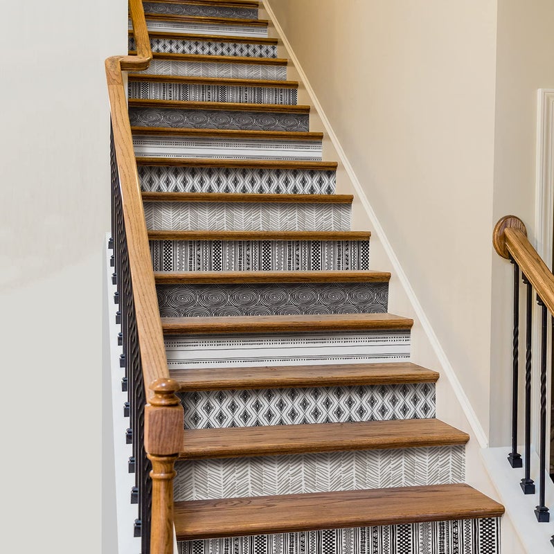 FUNLIFE funlife 15 Strips Peel and Stick Stair Risers Stickers Self Adhesive Boho Stair Riser Decals Staircase Decals Decor for Steps 3937X709 Bohemian 