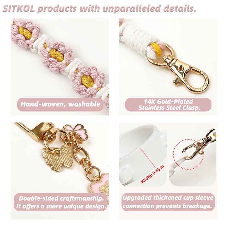 SITKOL Cute Letter Charm Set with Secure Handle Strap, Silicone Ring, Monogram Sticker and Personalized Decoration for Owala Compatible Water Bottle, Travel Carry, School, Gift and Daily Use (Pink, A) - Image 4