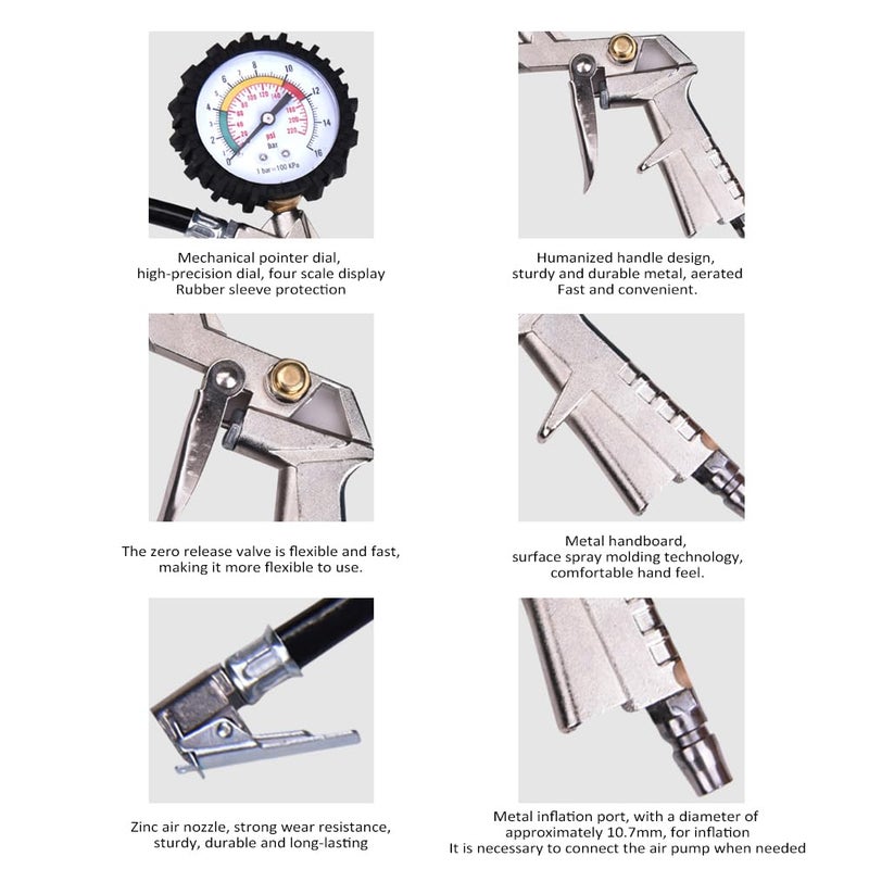 Eacam Tire Pressure Gauge, Tire Inflator Pressure Gauge with Inflator Deflation&Precise Pressure Measurement Compatible with Truck Car Motorcycle Bike - Image 4