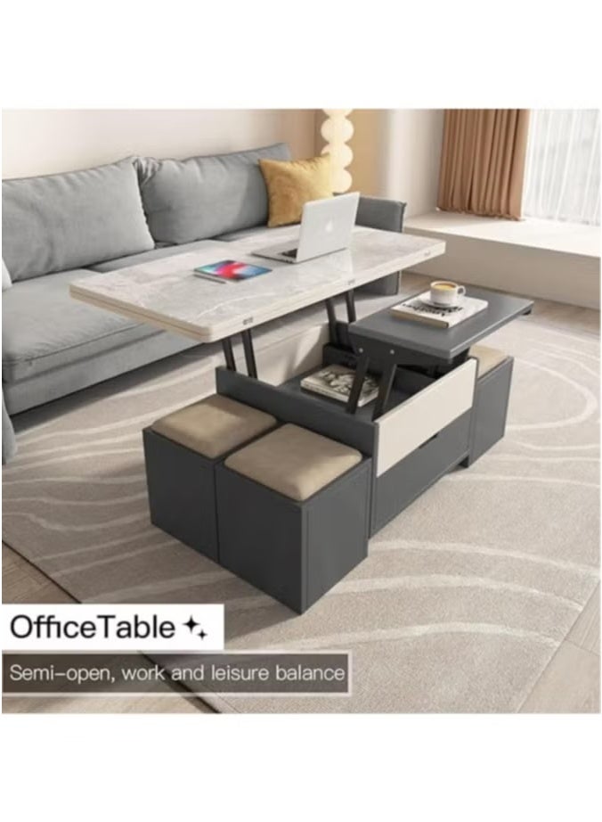 Generic Lift-Top Coffee Table with 4 Stools,Modern Space Saving Center Table, Multi-Functional Adjustable Coffee Table with Hidden Storage Compartment  - Image 3