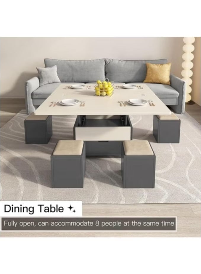 Generic Lift-Top Coffee Table with 4 Stools,Modern Space Saving Center Table, Multi-Functional Adjustable Coffee Table with Hidden Storage Compartment  - Image 5