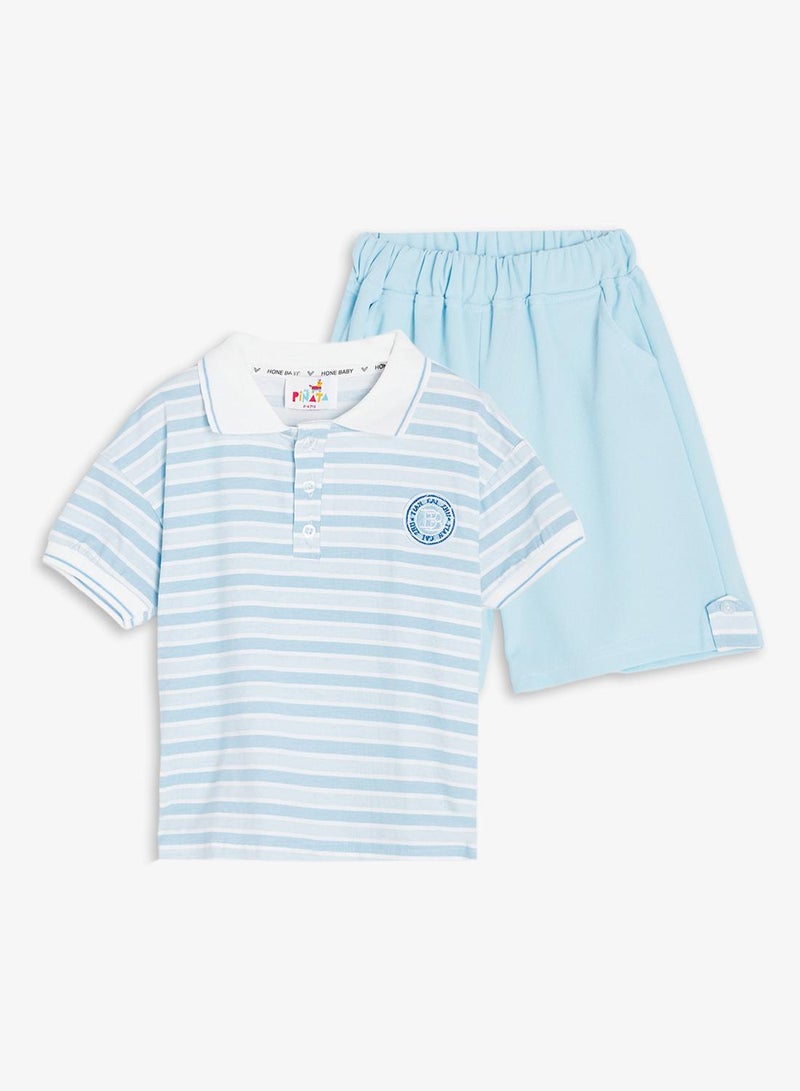Pinata Cotton Stripe Polo Tshirt and Short Set - Image 2