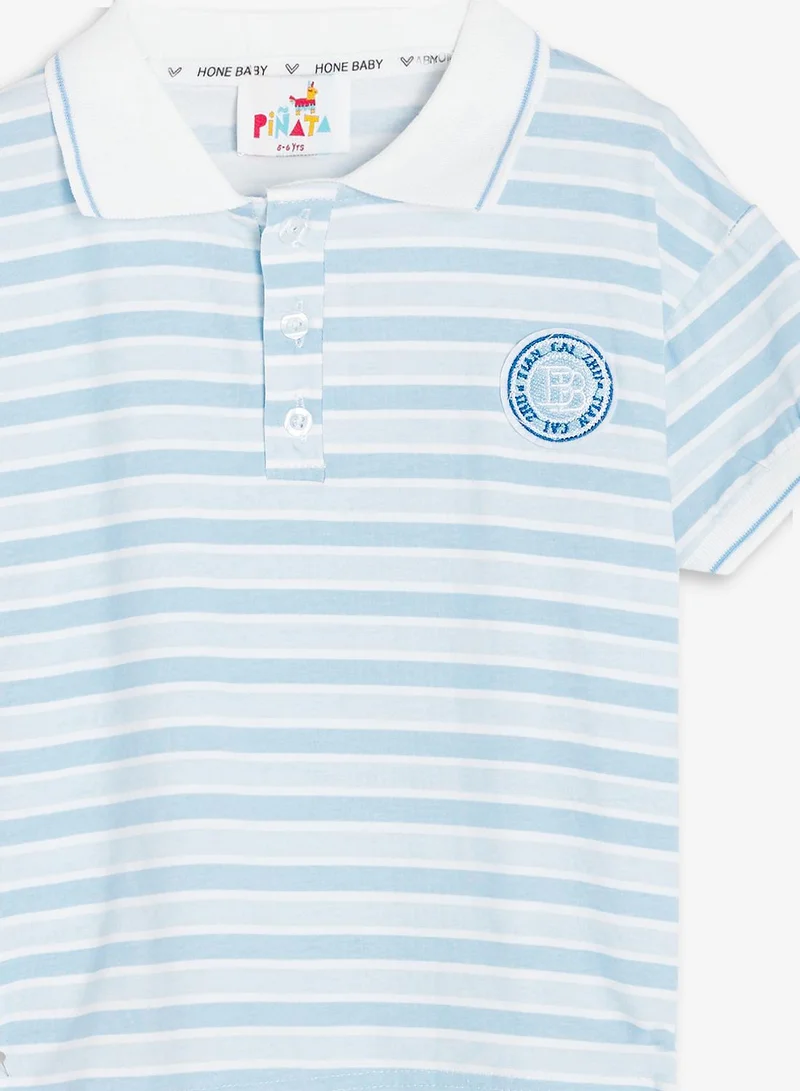 Pinata  Cotton Stripe Polo Tshirt and Short Set for Men | Best Price UAE