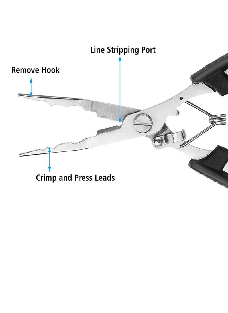 SYOSI - Fishing Pliers, Stainless Steel Split Ring Pliers with Corrosion Resistant Titanium Coating Rubber Handle for Professional Saltwater Fresh Water Fishing Pliers with Sheath Hook Remover Fish Holder - Image 1