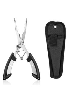Fishing Pliers, Stainless Steel Split Ring Pliers with Corrosion Resistant Titanium Coating Rubber Handle for Professional Saltwater Fresh Water Fishing Pliers with Sheath Hook Remover Fish Holder