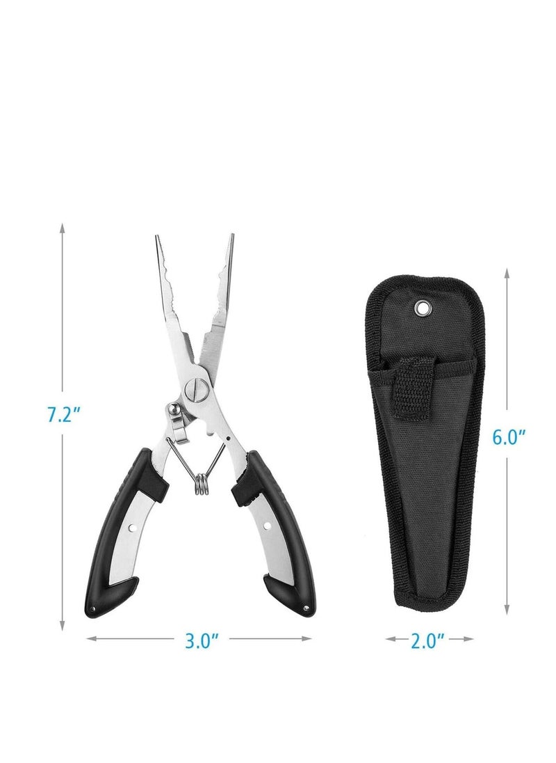 SYOSI - Fishing Pliers, Stainless Steel Split Ring Pliers with Corrosion Resistant Titanium Coating Rubber Handle for Professional Saltwater Fresh Water Fishing Pliers with Sheath Hook Remover Fish Holder - Image 1