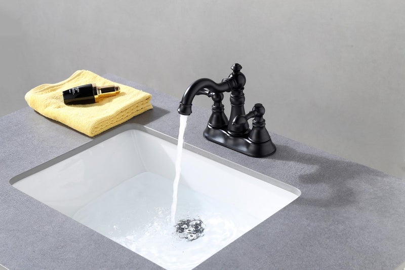 Derengge Two Handle Bathroom Faucet Matte Black Bathroom Sink Faucet 3 Hole With Pop Up Drain Assembly  Classic 4 Inch Centerset Lavatory Faucet With 360 Swivel Spout F-0048-Mt - Image 5