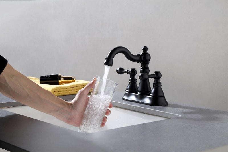 Derengge Two Handle Bathroom Faucet Matte Black Bathroom Sink Faucet 3 Hole With Pop Up Drain Assembly  Classic 4 Inch Centerset Lavatory Faucet With 360 Swivel Spout F-0048-Mt - Image 2