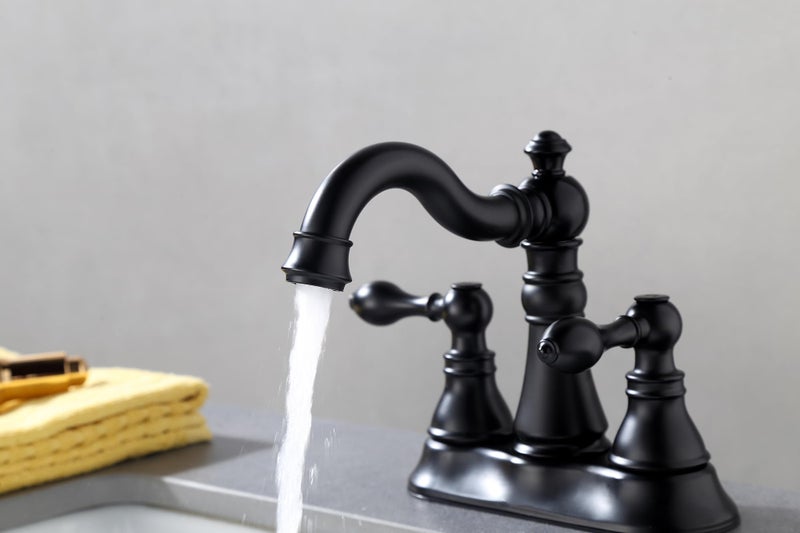 Derengge Two Handle Bathroom Faucet Matte Black Bathroom Sink Faucet 3 Hole With Pop Up Drain Assembly  Classic 4 Inch Centerset Lavatory Faucet With 360 Swivel Spout F-0048-Mt - Image 4