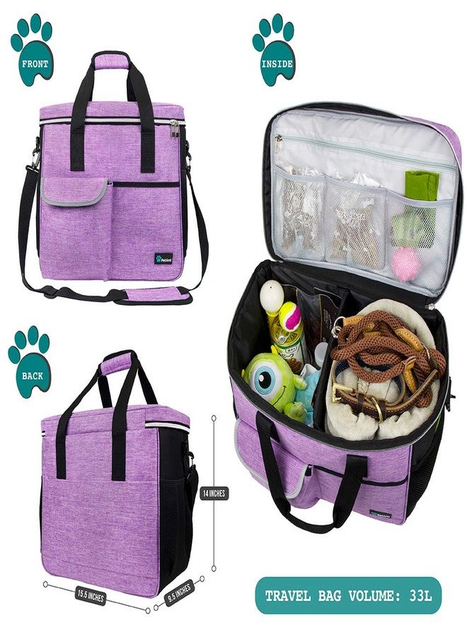 PetAmi Dog Travel Bag Organizer, Pet Travel Kit with 2 Food Containers & 2 Collapsible Dog Bowls, Pet Supplies Tote with Luggage Sleeve, Weekend Road Trip Camping Essentials, Purple, Large - Image 2