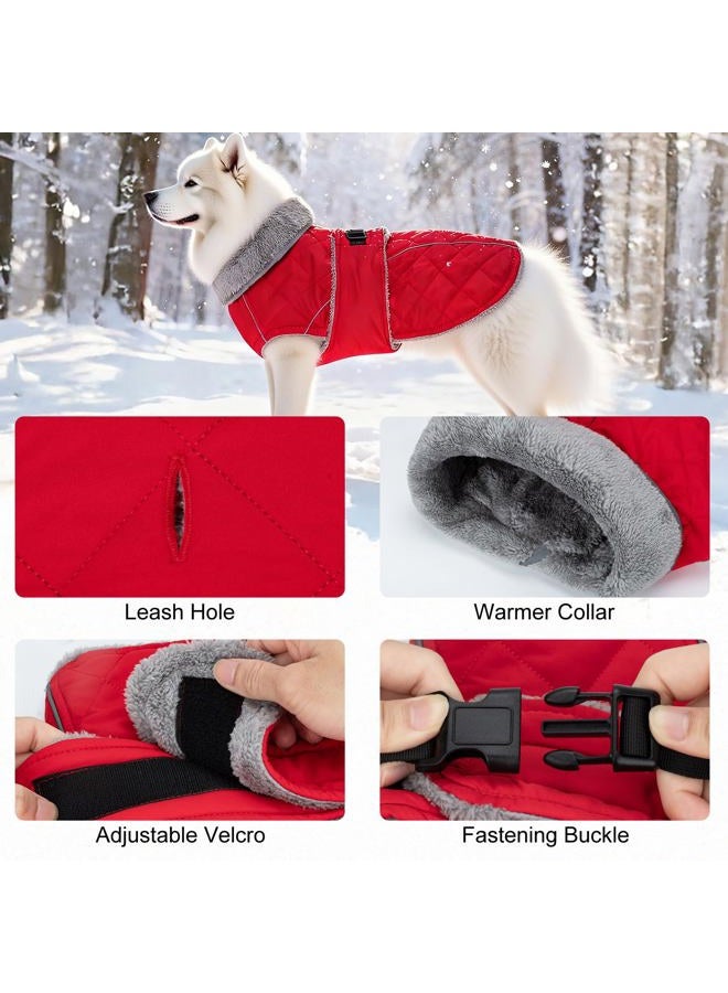 Yoochee Dog Coat, Warm Dog Winter Coat for Large Dogs, Waterproof Jacket with Adjustable Buckle & Velcro, Reflective Turtleneck Cold Weather Coats, Pet Fleece Vest Snow Jacket, Red L - Image 5