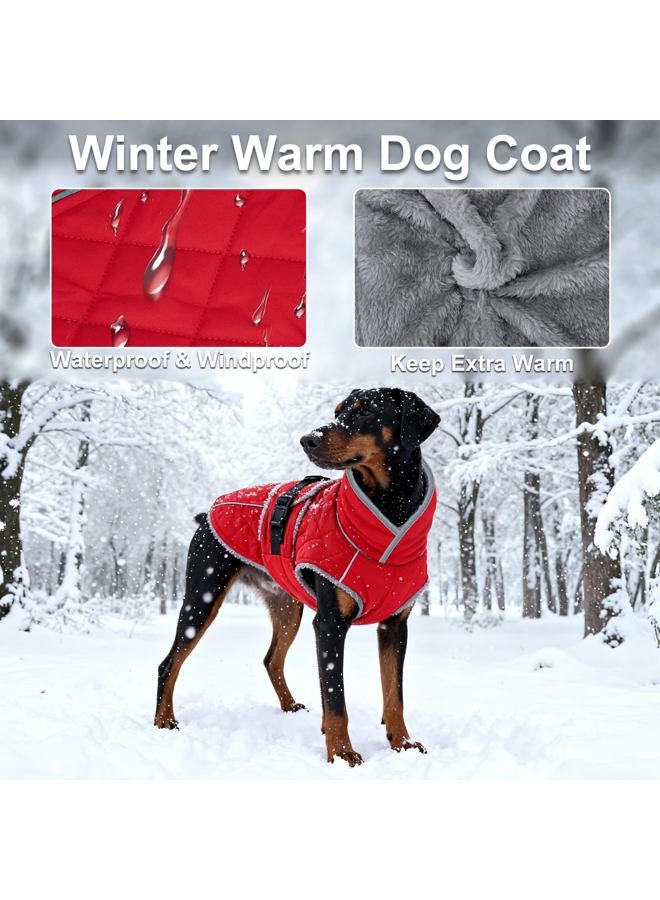 Yoochee Dog Coat, Warm Dog Winter Coat for Large Dogs, Waterproof Jacket with Adjustable Buckle & Velcro, Reflective Turtleneck Cold Weather Coats, Pet Fleece Vest Snow Jacket, Red L - Image 2