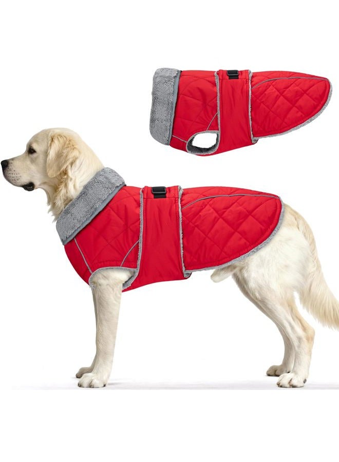 Yoochee Dog Coat, Warm Dog Winter Coat for Large Dogs, Waterproof Jacket with Adjustable Buckle & Velcro, Reflective Turtleneck Cold Weather Coats, Pet Fleece Vest Snow Jacket, Red L - Image 1