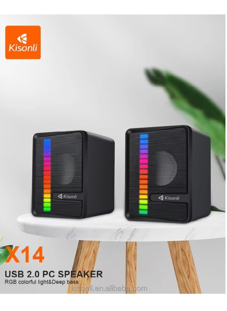 كيسونلي - مكبر صوت كيسونلي X14 يو اس بي +  3.5 مم مكبر صوت ار جي بي للكمبيوتر، كمبيوتر محمول 3 وات لكل سماعه بتصميم مريح حديث مثالي لإعداد الكمبيوتر الخاص بك - Image 1