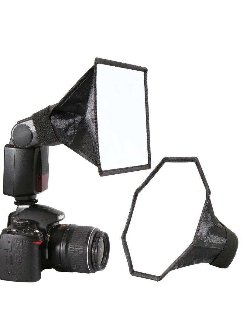 SOLARAE 2 Pack Flash Diffuser Softbox Set Collapsible with Storage Pouch 8" Octagon and 8"x6" Rectangle Softboxes for Canon Nikon - Image 1