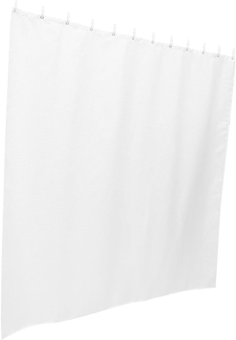 SHOWERORO Waterproof Shower Curtain White 180x100cm Waffle Weave Solid Polyester Bath Curtain with C-Shaped Hooks for Bathroom Divider and Water Resistance - Image 1