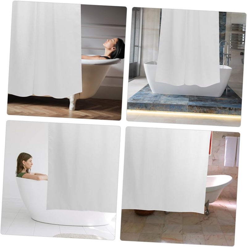 SHOWERORO Waterproof Shower Curtain White 180x100cm Waffle Weave Solid Polyester Bath Curtain with C-Shaped Hooks for Bathroom Divider and Water Resistance - Image 4
