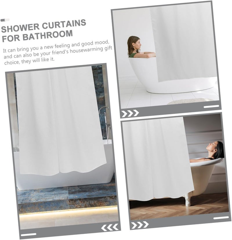 SHOWERORO Waterproof Shower Curtain White 180x100cm Waffle Weave Solid Polyester Bath Curtain with C-Shaped Hooks for Bathroom Divider and Water Resistance - Image 5