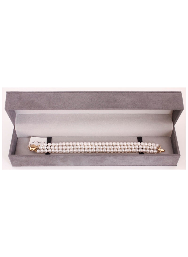 MIKURA Bracelet 3L 19cm, Freshwater Pearls, A Quality, White Color, 5.5-5.0MM, Agw 23.22Gms, 18KY  - Image 2