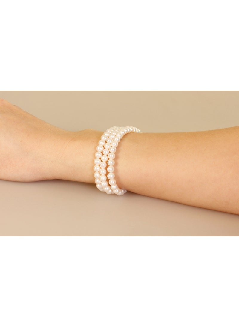 MIKURA Bracelet 3L 19cm, Freshwater Pearls, A Quality, White Color, 5.5-5.0MM, Agw 23.22Gms, 18KY  - Image 4